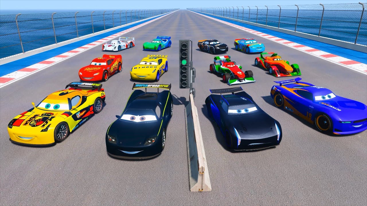 Cars Drag Race Lewis Hamilton McQueen Jackson Storm Cruz Ramirez Miguel Camino Drag Racing & Friends