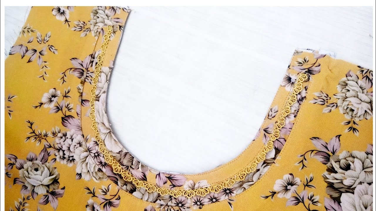 Neck design with Lace | Cutting and Stitching