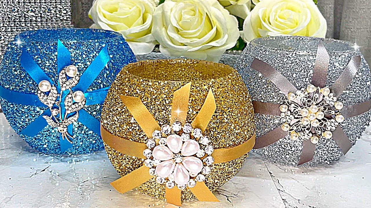 DIY ELEGANCE DIY ROOM DECOR! GLITTER & RHINESTONE VASE IDEAS  HOME DECORATING IDEAS DIY ROOM DECOR!
