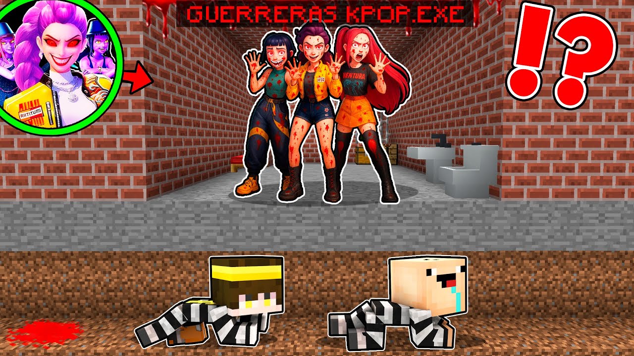 ¡ESCAPA de la PRISION de las GUERRERAS KPOP.EXE en Minecraft! 😱 | 2 Noobs vs HUNTRIX.EXE