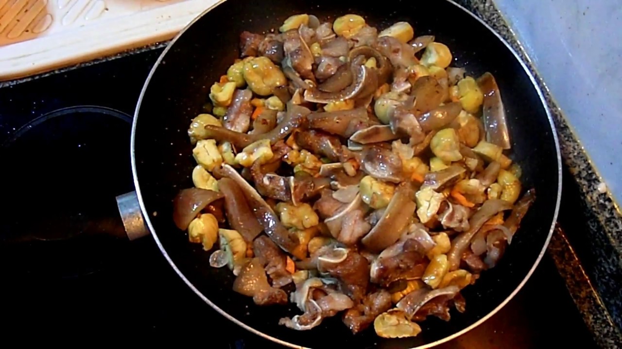 Receita-orelha de porco salteada com castanhas