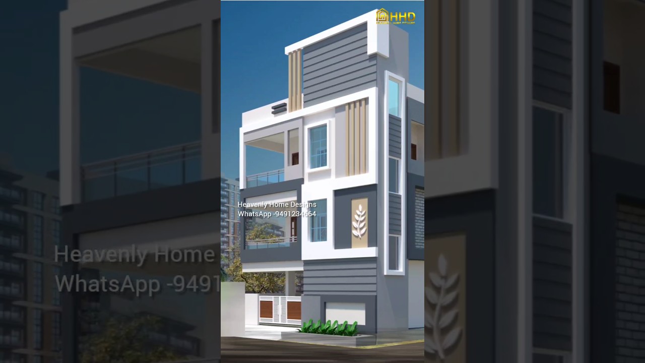 G+2 South west corner house elevation design 