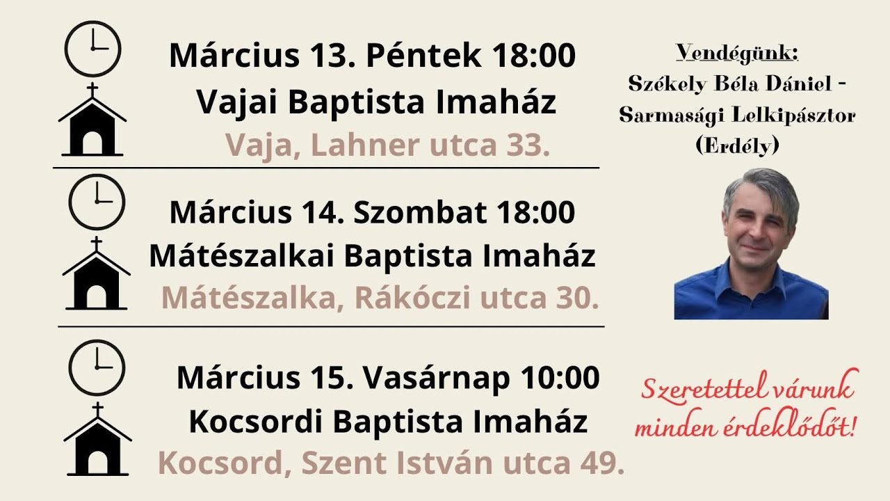 2026.03.13. Péntek délutáni hitmélyítő Istentisztelet - Vaja - Székely Béla Dániel Lp.