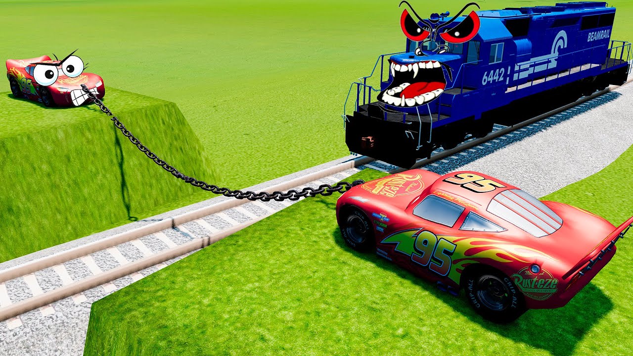 Два Молнии Маккуина и Цепь против Злого Поезда - BeamNG.drive