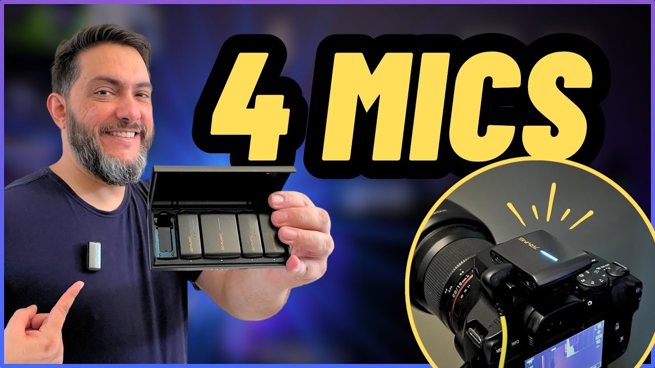 KIT com 4 MICROFONES SEM FIOS para Celular, Câmera e PC - 7Ryms iRay DW40