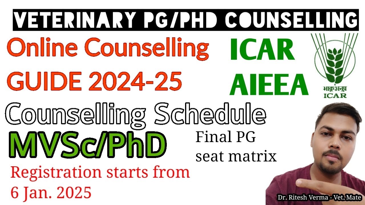 ICAR AIEEA MVSc/PhD Counselling 2024-25 GUIDE | Seat Matrix | Registration Veterinary Specialization