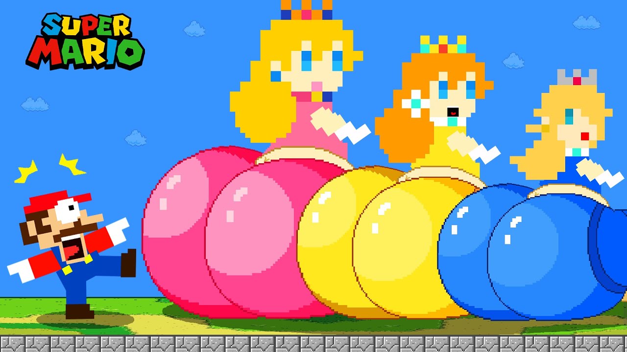 Super Mario Bros. but Mario Rescue x3 Giant BUTT Princesses | Game Animation