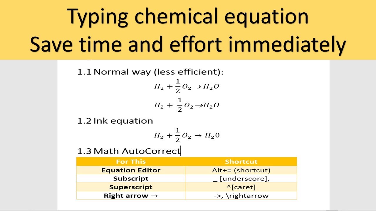 3 ways to type chemical reaction, chemical equation, reaction arrows in Word 2007 & above