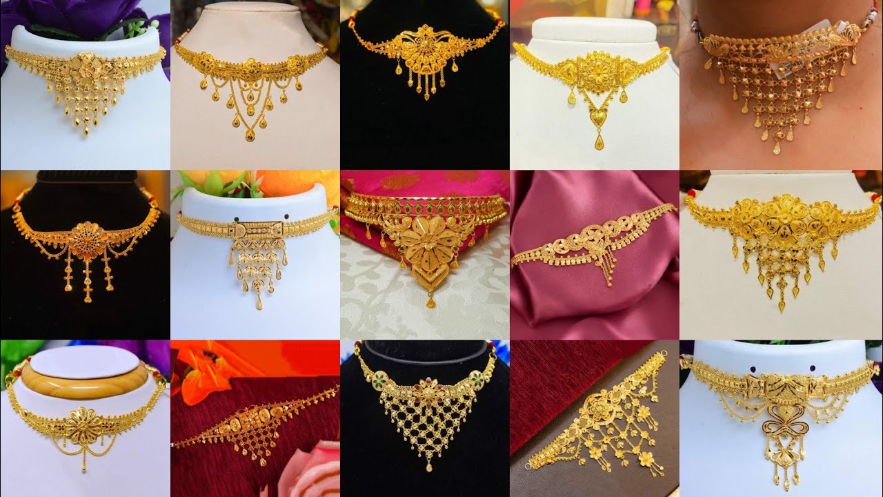 Gold choker necklace designs with weight and price/Gold choker necklace/Gold choker jewellery design