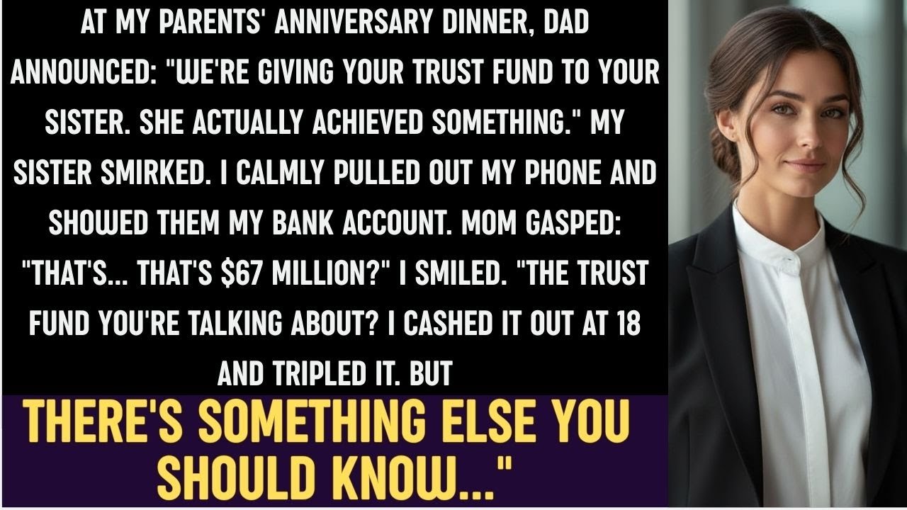 Parents’ Anniversary Dinner: They Gave My Trust Fund to Sis… I Showed Them One Number