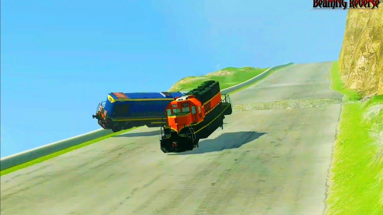 Train vs Slippery Road Crashes Reverse - BeamNG Drive