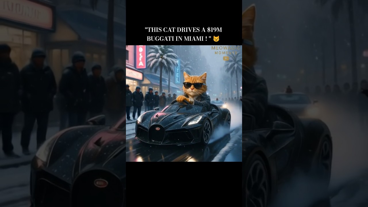 Ginger Cat Drives Bugatti in Snowy Miami! ❄️🏎️”