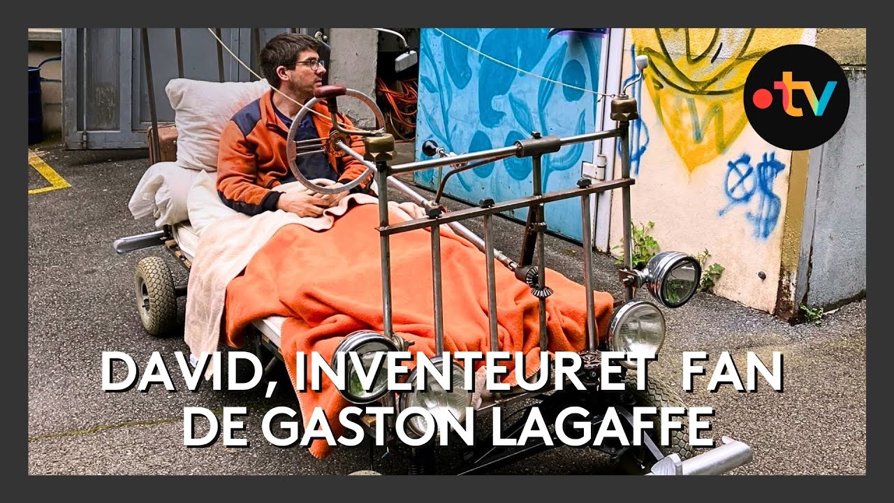 Poubelle à moteur, mini-tondeuse, kart de bureau : David, inventeur et fan de Gaston Lagaffe