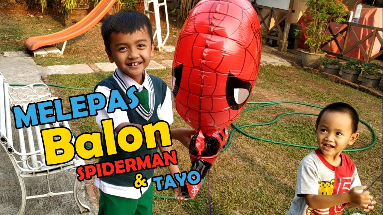 Balon Gas Spiderman dan Tayo di Lepasin dan Terbang Tinggiiiii! - #ArkaFun
