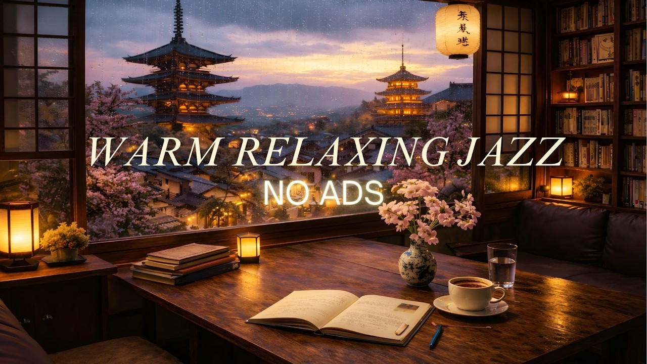 No Ads | Rainy Café Kyoto☕ Piano Jazz & Rain sounds for Study, Relaxation & Inspiration