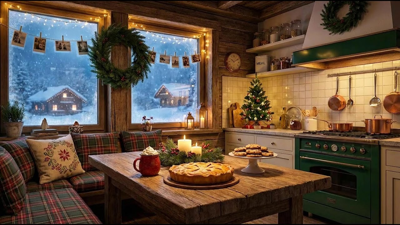 Peaceful 1950s Winter Morning ❄️ Oldies Playing in Another Room | Cozy Fireplace & Soft Jazz