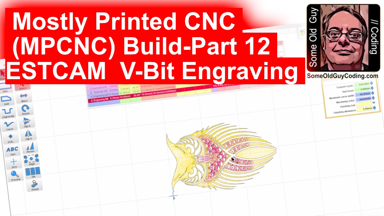 Mostly Printed CNC Part 12 ESTLCAM V Bit Carving