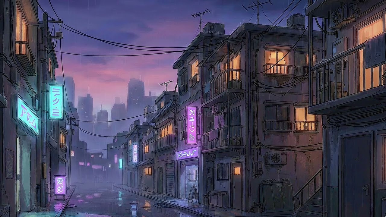 Neon Rain at Dusk 🌆🌧️ – 90s Anime Lofi City Ambience for Focus & Chill