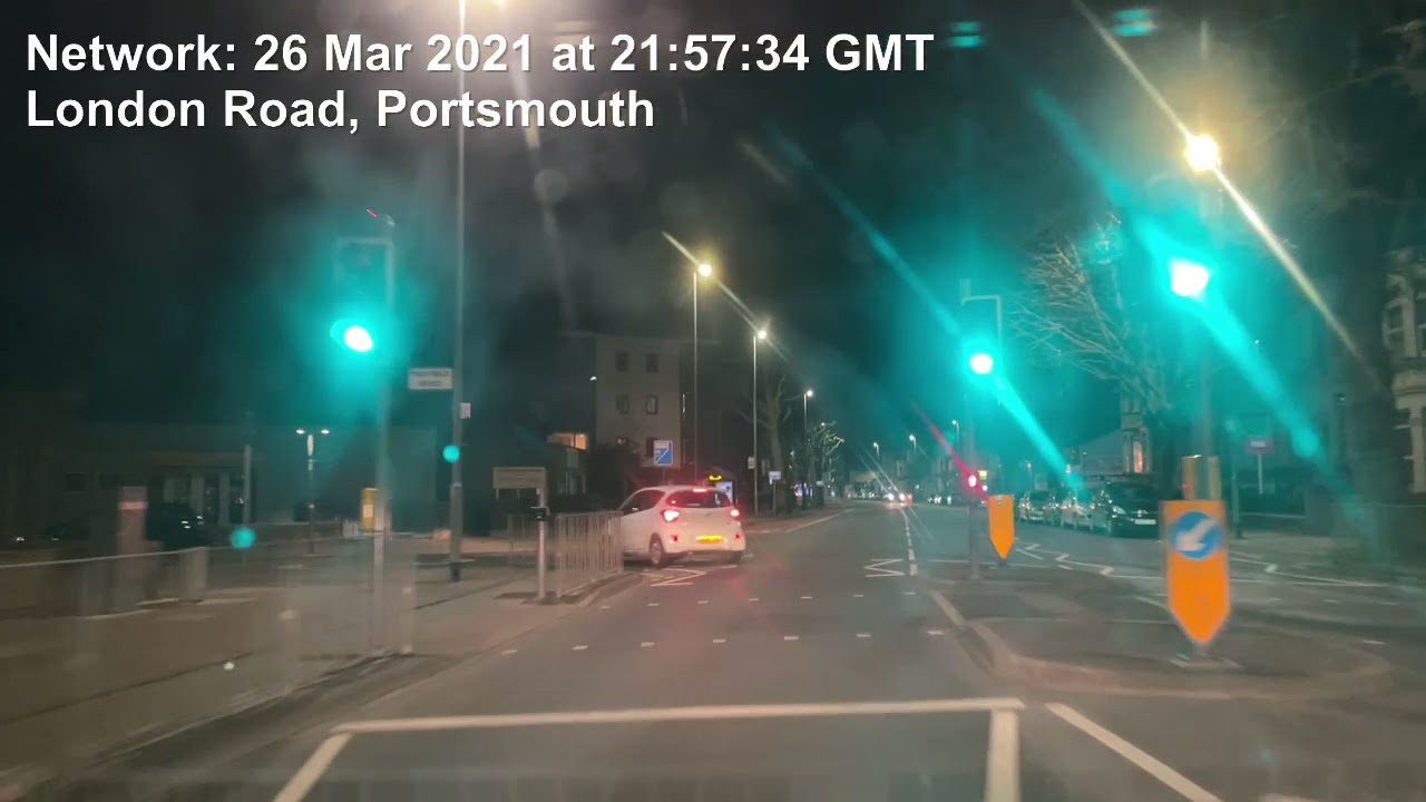 Driving into Portsmouth at night, North End and Fratton Road, from Cosham