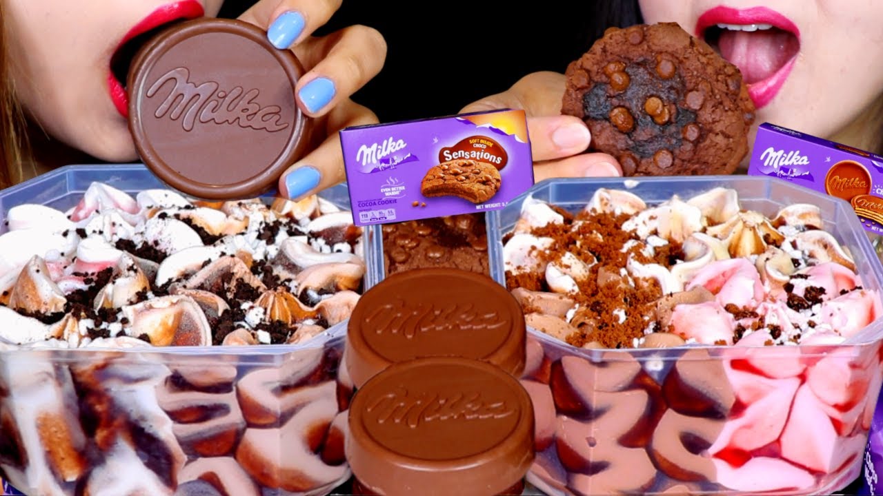 ASMR ENTIRE CHOCOLATE GELATO ICE CREAM TUBS + MILKA CHOCO WAFER + DOUBLE CHOCOLATE CHIP COOKIES 먹방