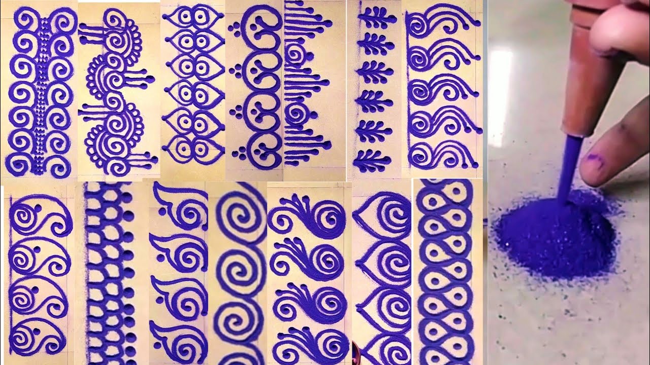 60 Easy Border Rangoli design using funnel/sanskar bharati rangoli Design using funnel