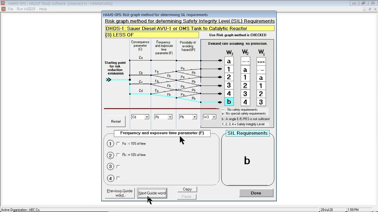 Risk graph method for determining Safety Integrity Level (SIL) Requirements HAZOP software, tools