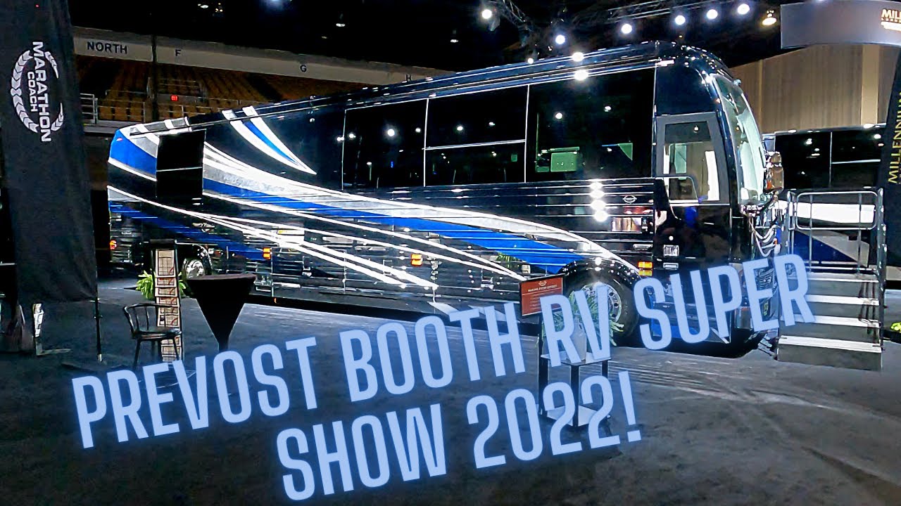 Prevost booth with Emerald, Featherlite, Liberty, Marathon and Millennium at the RV Super Show.