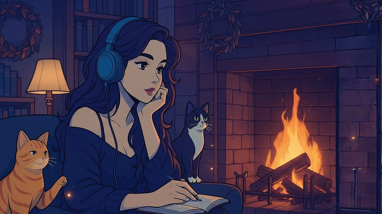 Firelight in the Library | Firelit Lo-Fi for Reading & Study