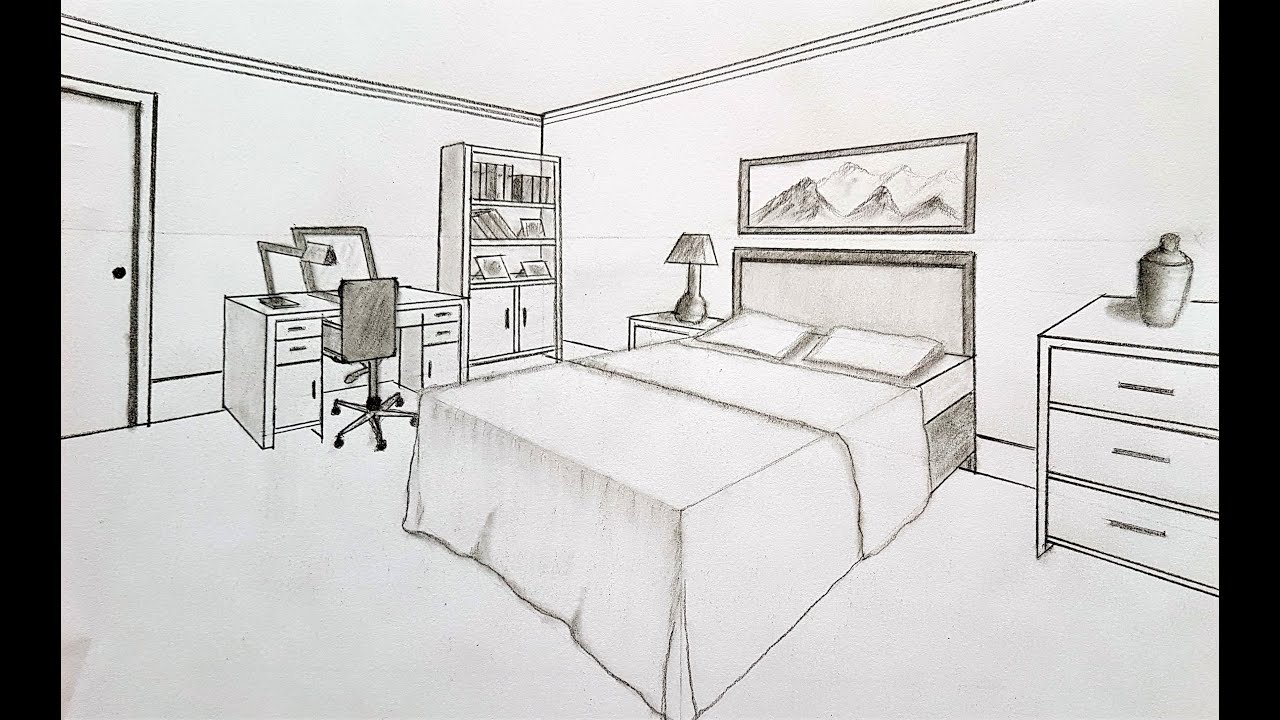 How to draw a room in 2 point perspective