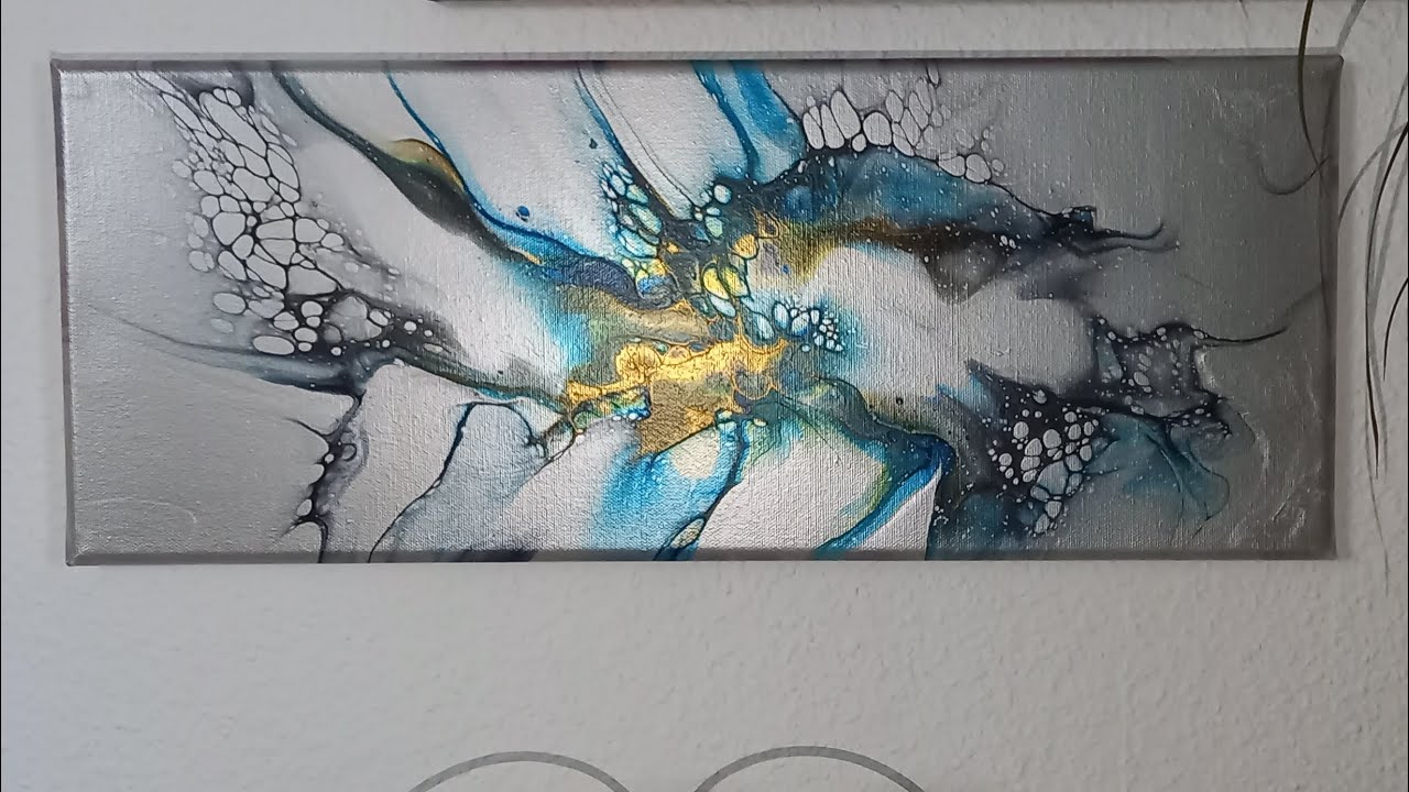 (596)Pillow/Bloom Technik mit silber, pouring,Acrylgießen,