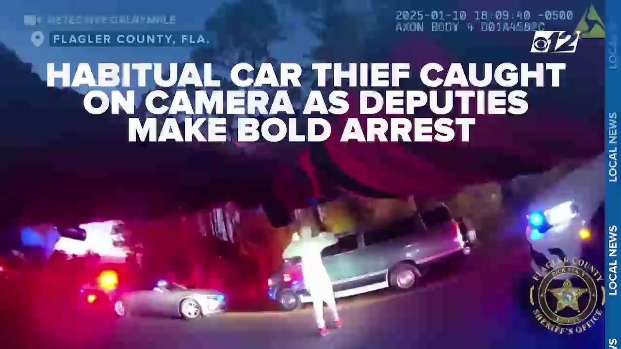 Habitual car thief caught on camera as deputies make bold arrest