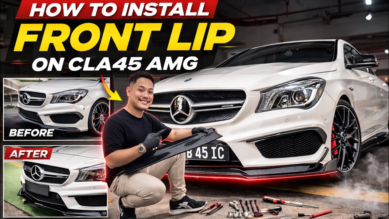 Как установить карбоновый передний спойлер на CLA 45 AMG