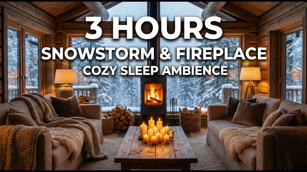 Cozy Winter Cabin with Fireplace & Heavy Blizzard ❄️🔥 | 3 Hours of Sleep & Relaxing Snow Ambience