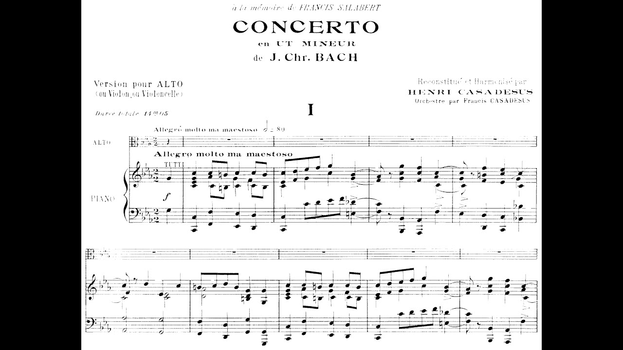 Viola Concerto in the Style of J.C. Bach in C Minor By Henri Casadesus (with Score)