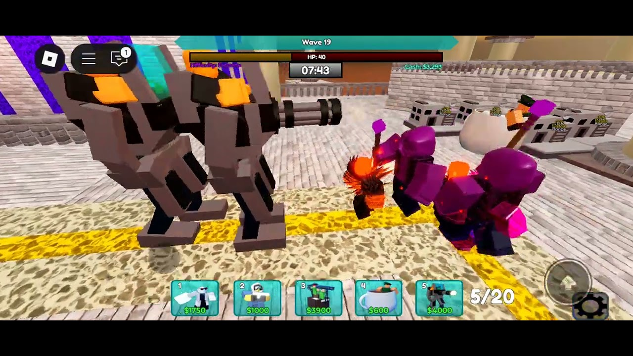 [Roblox Base Defence] Beating hidden wawe solo but defeating Crastilaine Goliath With Hammer!!