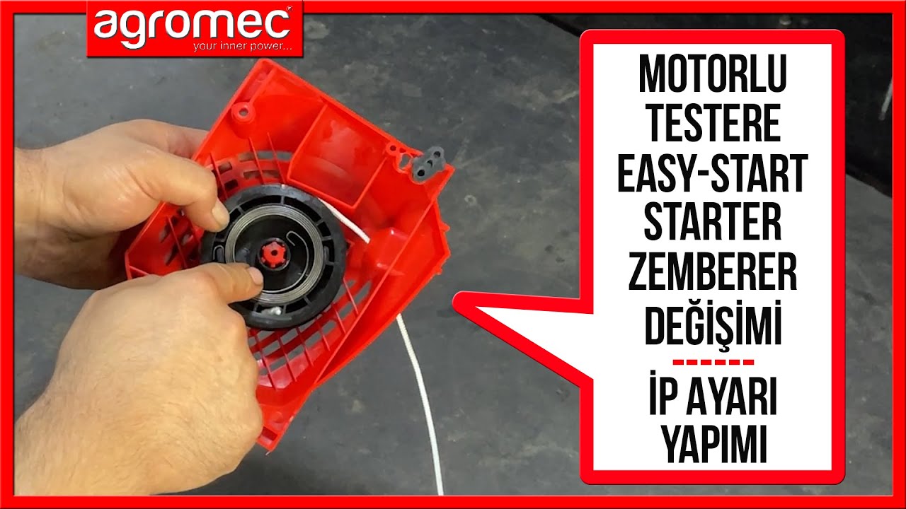 AG-55Y MOTORLU TESTERE EASY-START STARTER ZEMBEREK DEĞİŞİMİ VE İP AYARI YAPIMI
