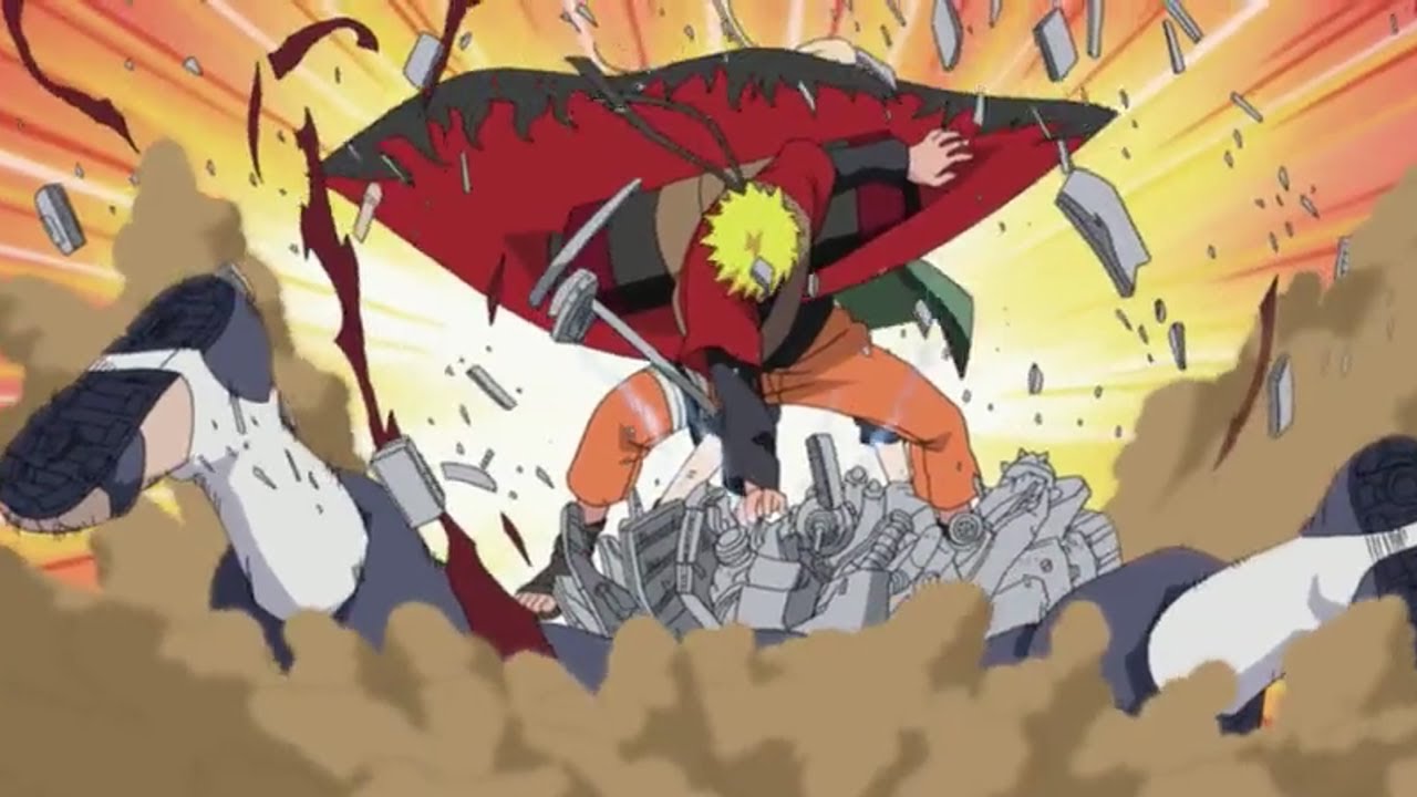 Naruto destruye a uno de los Pain de un solo Golpe