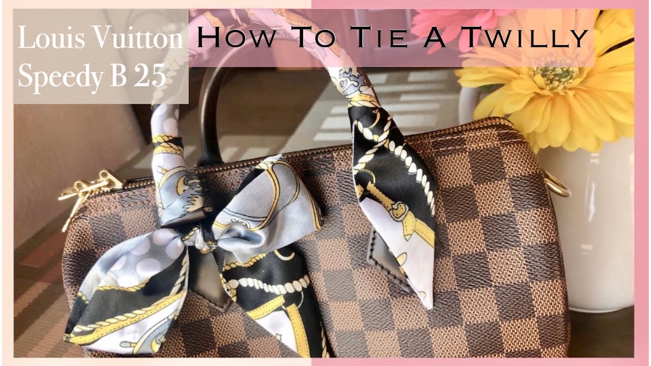 SPEEDY 25 | How To Tie a Twilly | Bandeau On My Speedy 25 In Damier Ebene : LuxHandbag
