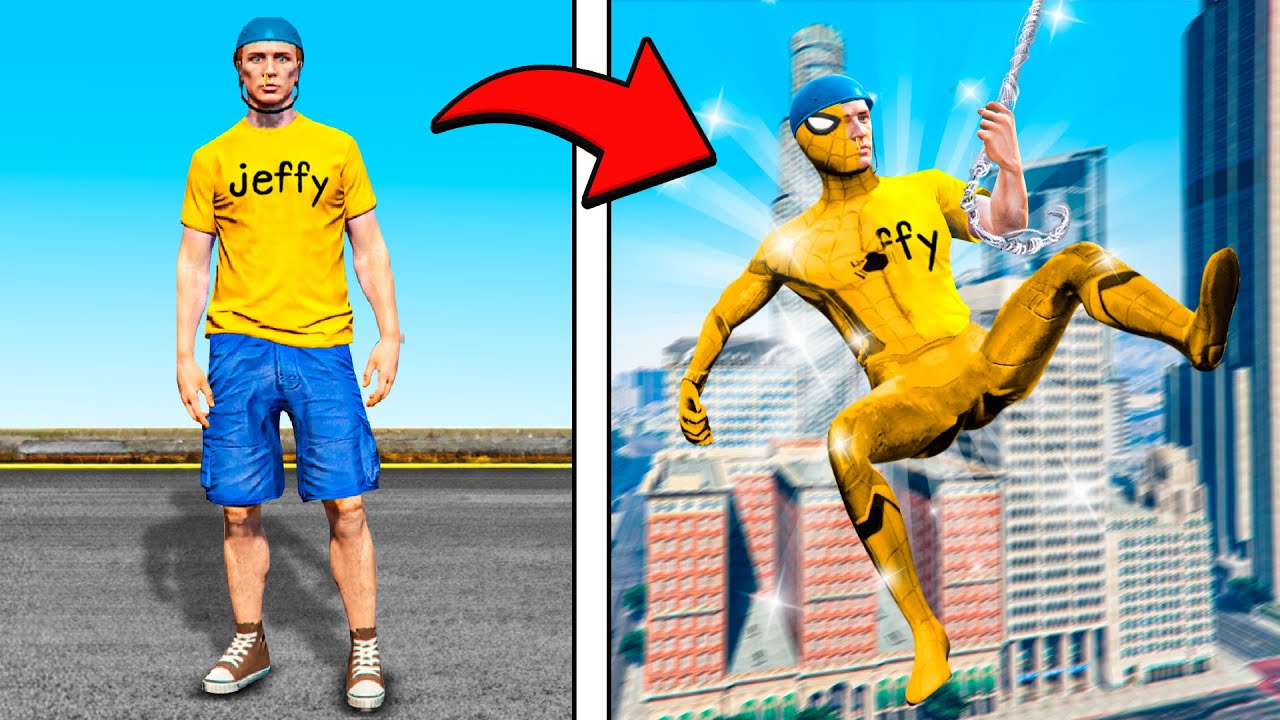 Джеффи становится ЗОЛОТЫМ ЧЕЛОВЕКОМ-ПАУКОМ в GTA 5!