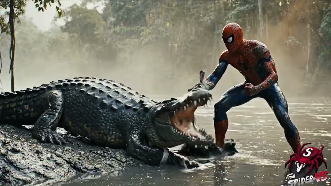 Spider Man vs Giant Crocodile 🐊  Jungle River Ambush Cinematic Survival