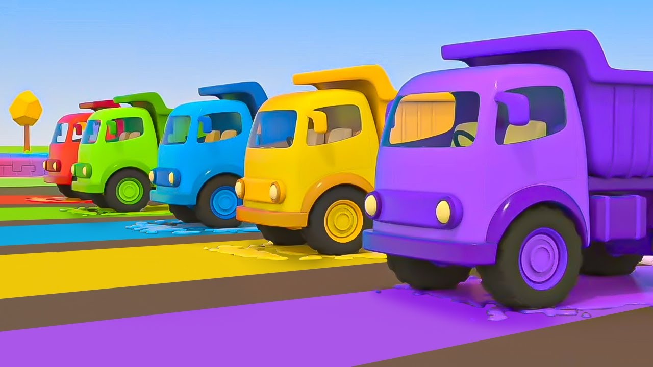The dump trucks get colored and go on the mission! New adventures of street vehicles & Helper cars.