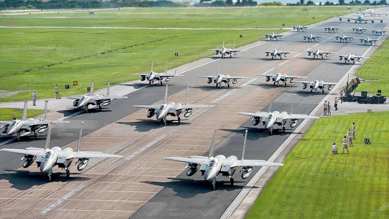 US Air Force Launches Scary Fleet of F-15s During Massive Elephant Walk