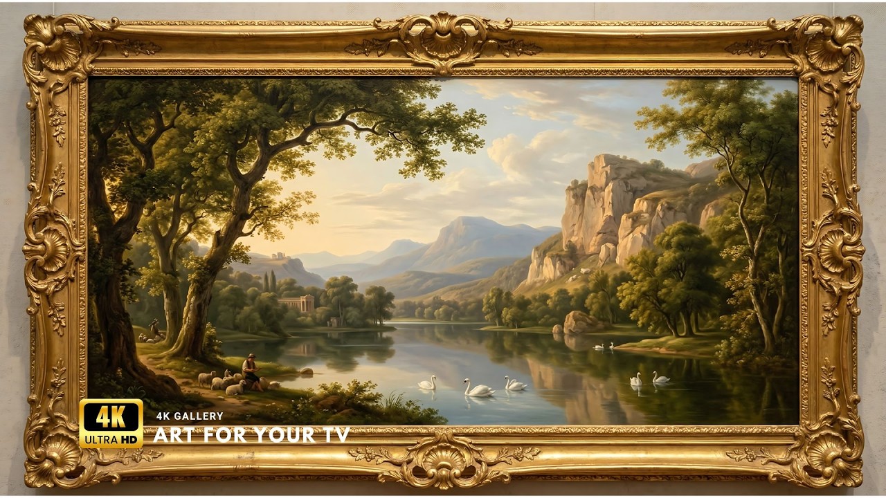 Quiet Mountain Lake Painting 4K | Relaxing Vintage Frame TV Art