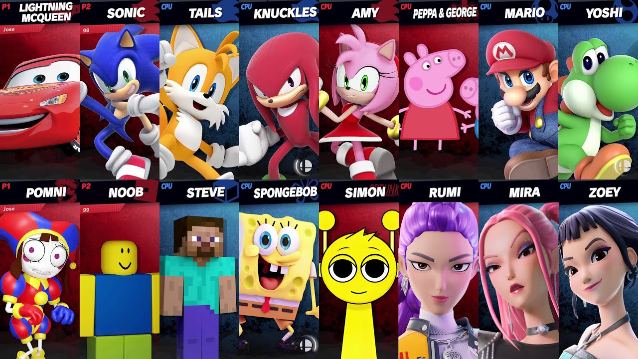 NEW Sonic vs Mario vs Roblox vs Minecraft vs Fortnite vs Car vs Peppa | Super Smash Bros Ultimate