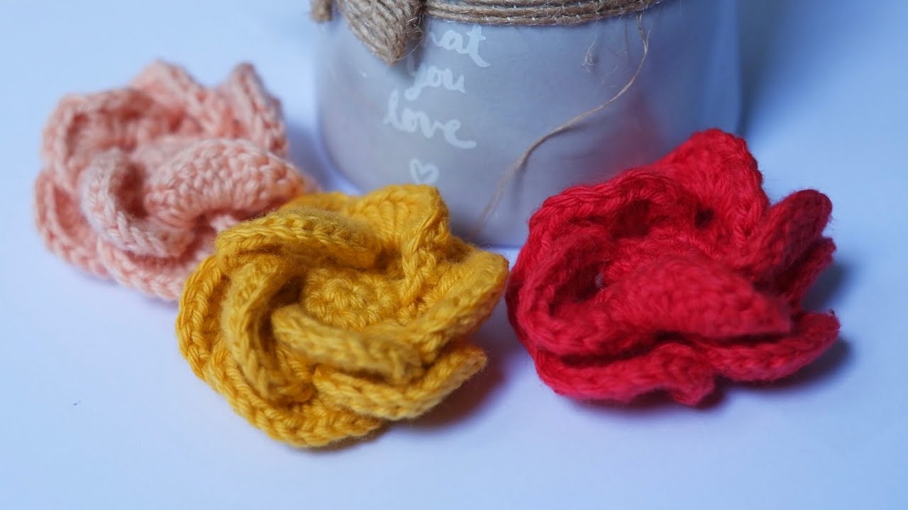 Membuat Bunga Mawar Rajut || Tutorial Cara Merajut || Crochet