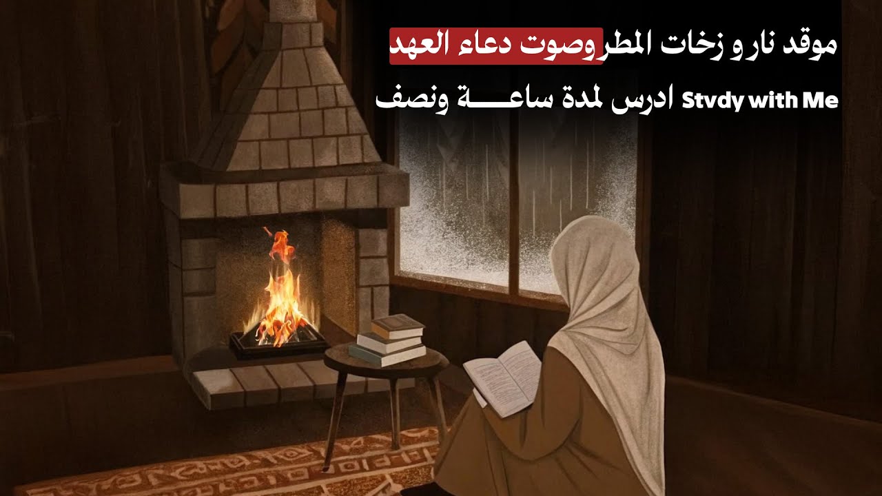 ادرس لمدة ساعة ونصف - موقد نار وزخات المطر وصوت دعاء العهد Study with Me