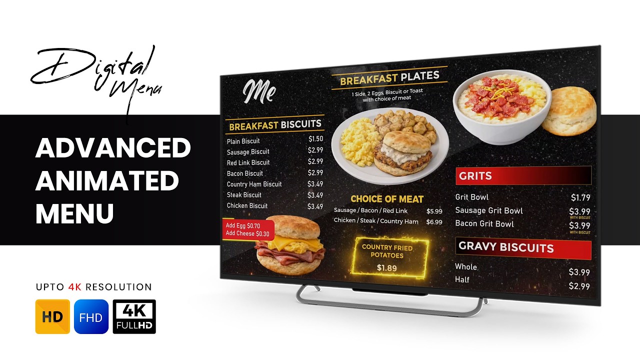 Restaurant Animated Menu | Advanced Digital Menu Board Animation (HD/4K)