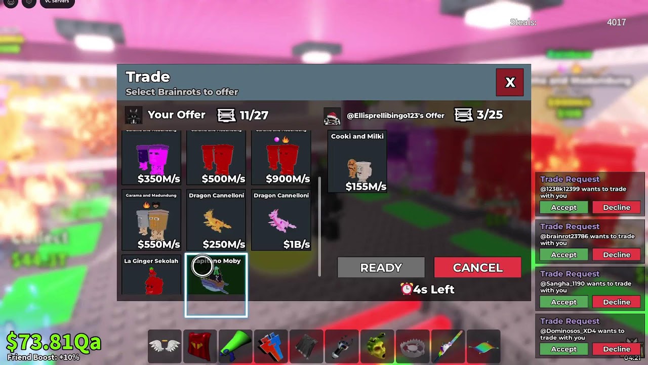 STEAL A BRAINROT TRADE AND PVP !!