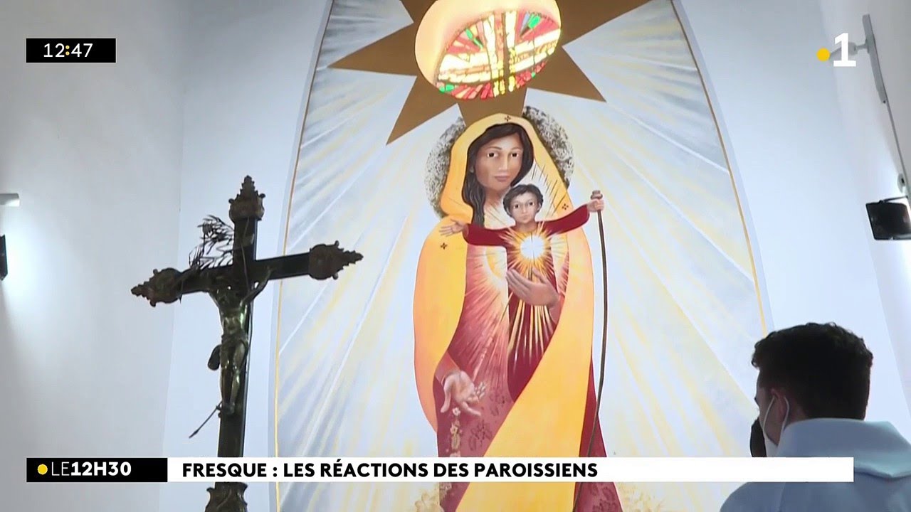 La fresque métissée de Notre-Dame du Bon Port de Terre-Sainte dévoilée aux paroissiens.