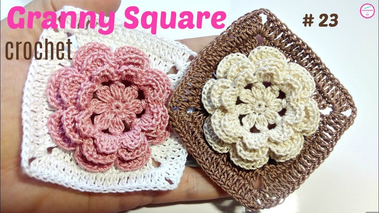 TEJE CUADRADO A CROCHET CON FLOR